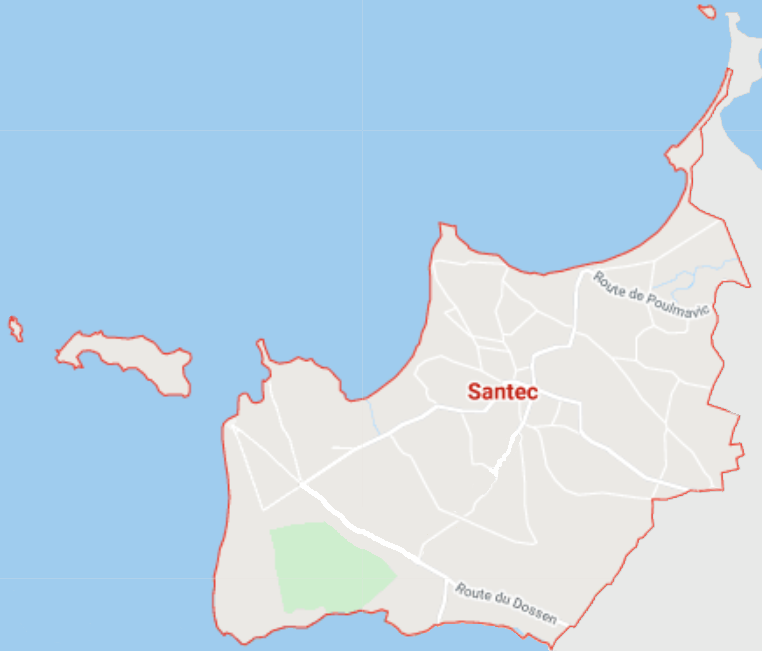 Carte de la commune de Santec, en Finistère, révélée comme Modèle de la Répartition Idéale au Révérend Klasker Kempouez par le MSV